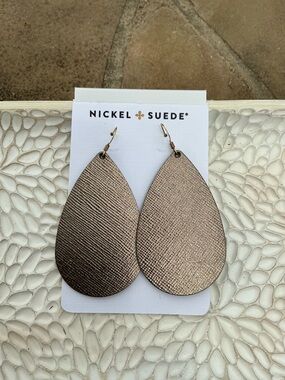 Nickel Suede Bronze Medium Teardrop Earrings